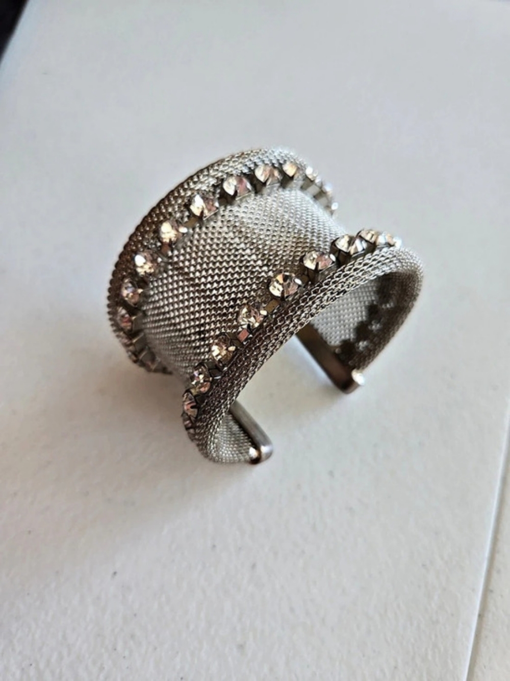 Rhinestone Mesh Cuff Bracelet in Silver Like New